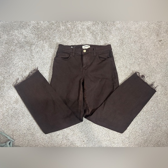 L'AGENCE Mid Rise Raw Hem Jeans Size 24 Cocoa Brown Skinny Brown Jeans - Picture 1 of 12
